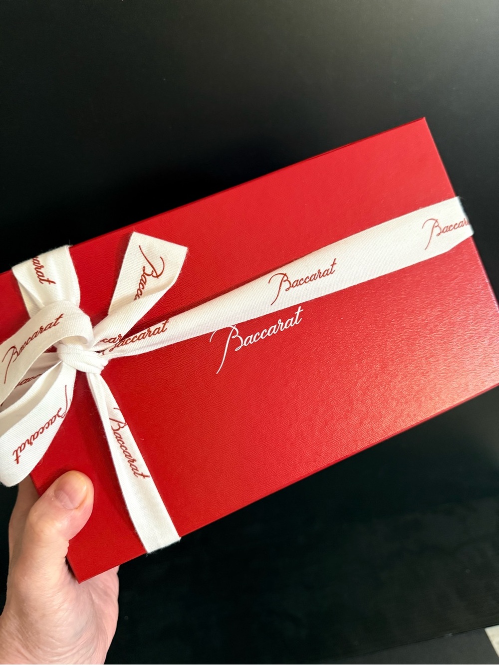 Baccarat Red Gift Box with White Branded Ribbon, Empty